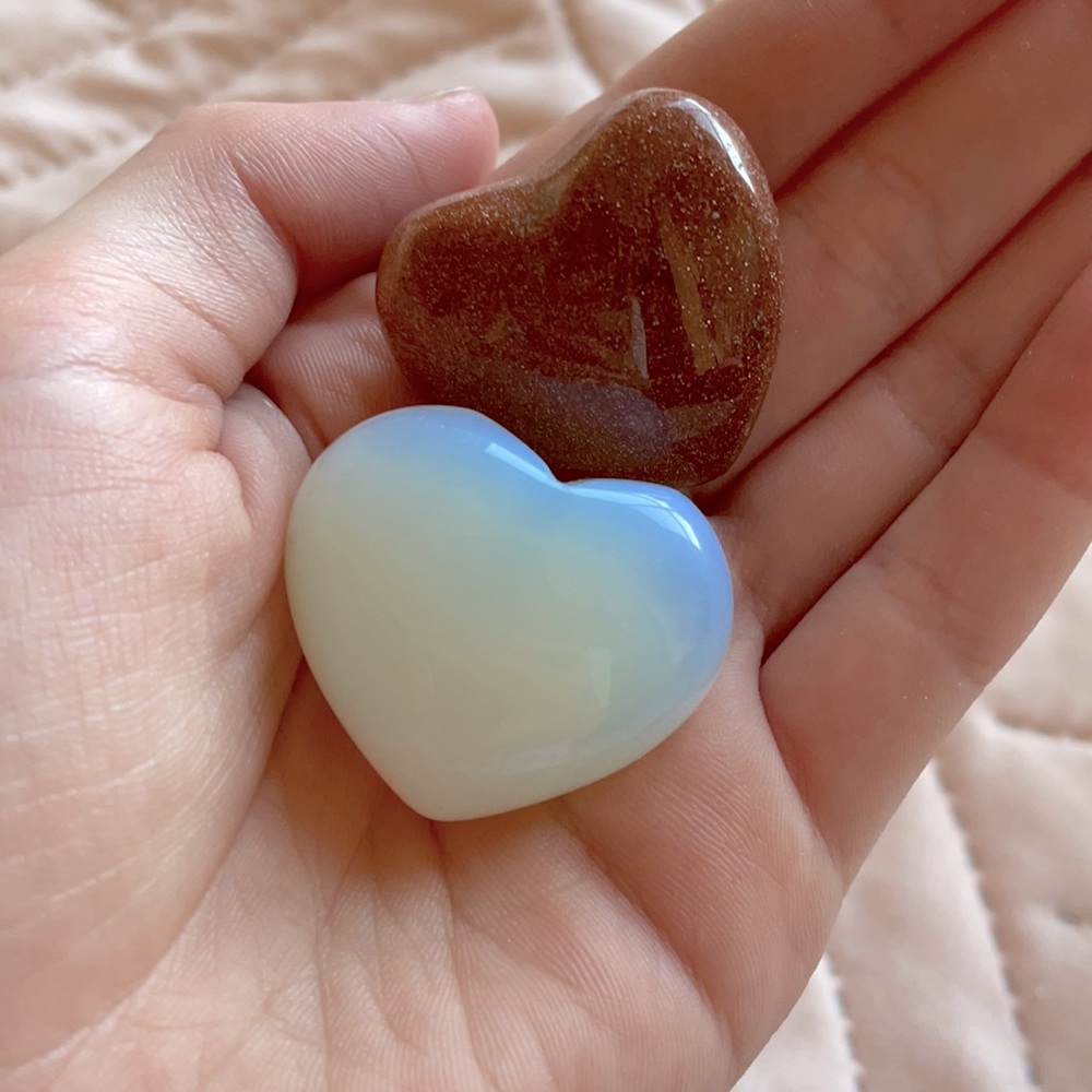 2 real rock/crystal hearts